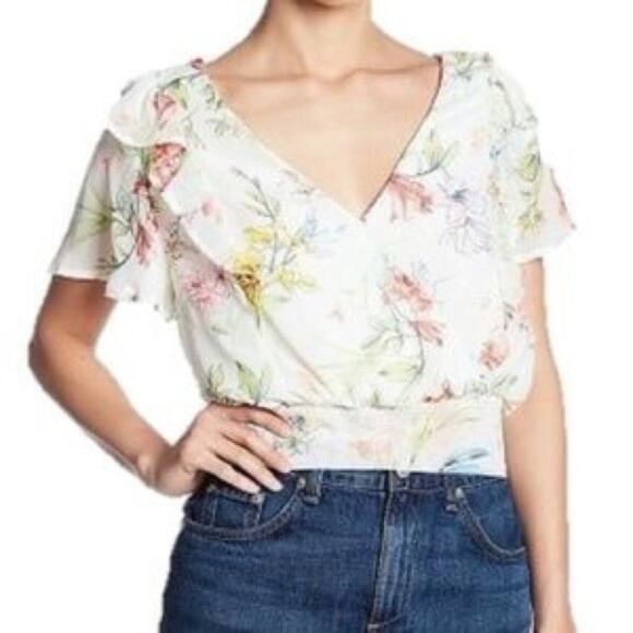 Code x Mode Cropped Floral Ruffle Surplice Top size Medium - Picture 3 of 13